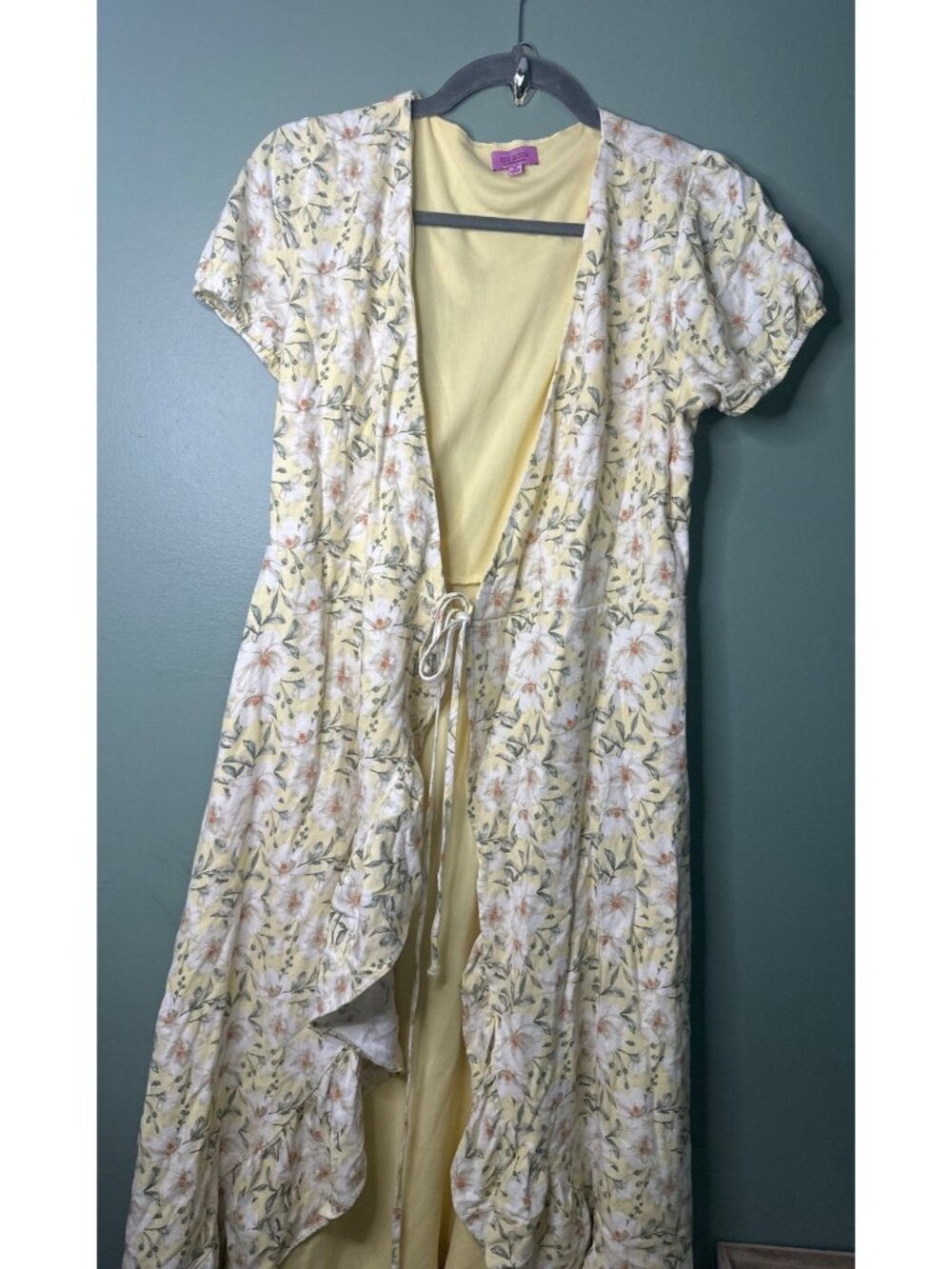 Francesca's Miami Floral Yellow Wrap Maxi Dress Cover Up Cottagecore Ruffle  M